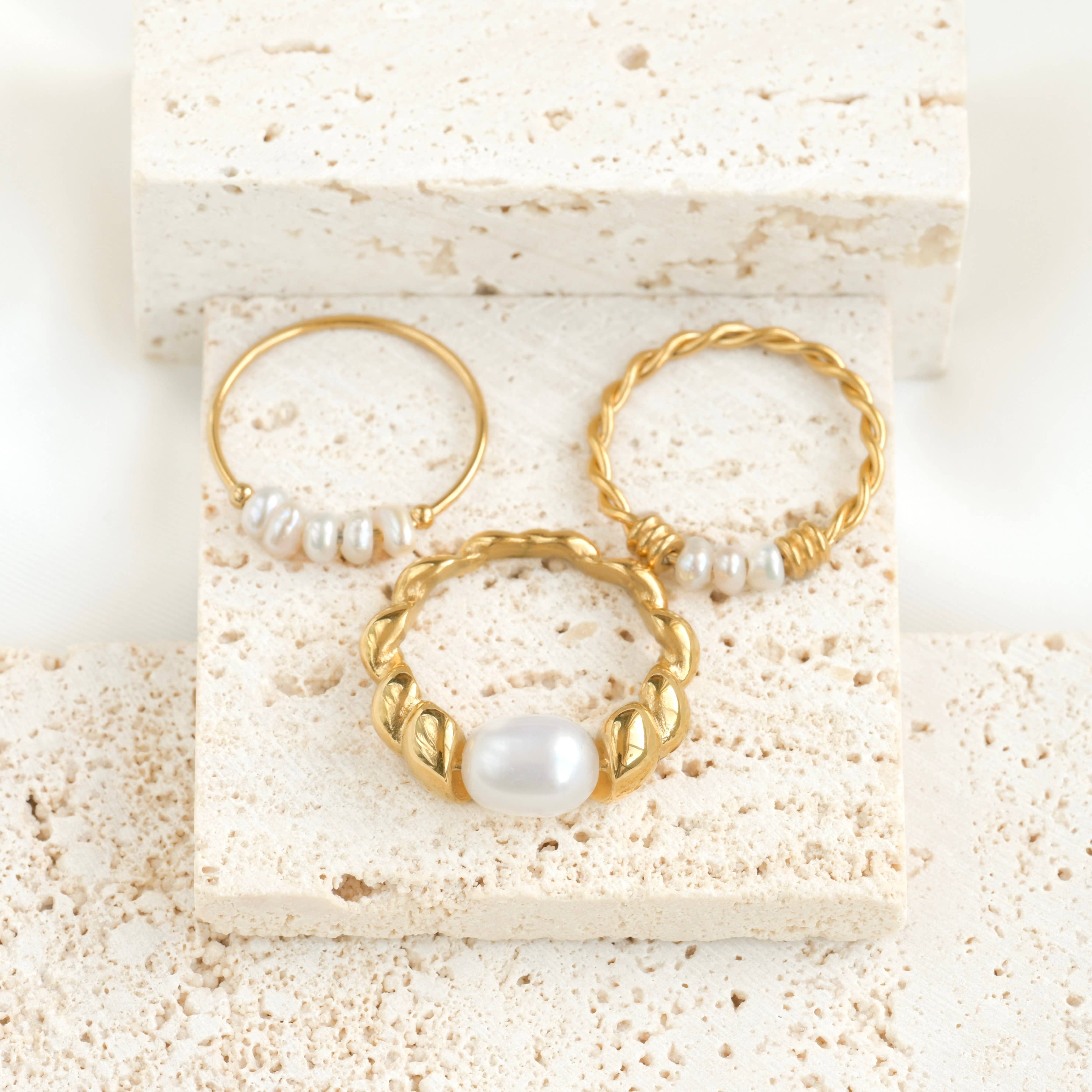 Blueyejewelry - Wholesale Band/Stacked Ring - Freshwater Pearl Rings - Stainless Steel Dainty Pearl Rings12