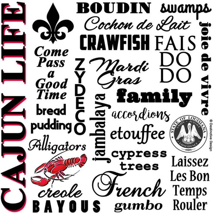 Cajun Life, Souvenir Collage Kitchen Tea Towel for wholesale by Distinctive Design Wholesale