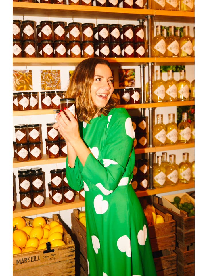 Léopoldine Chateau - Wholesale Dress - Women's - Robe Adèle verte gros coeurs2