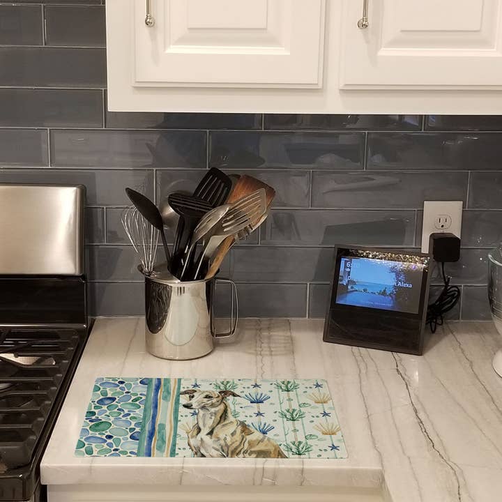 Brindle Whippet Coastal Sea Glass Cutting Board WDK7253 for wholesale by Caroline's Treasures