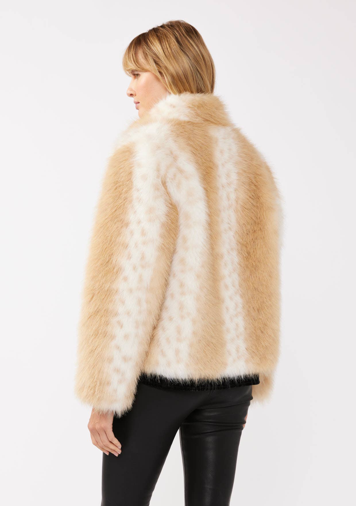 Natural Dotted Stripe Faux Fur Jacket for wholesale on Faire5