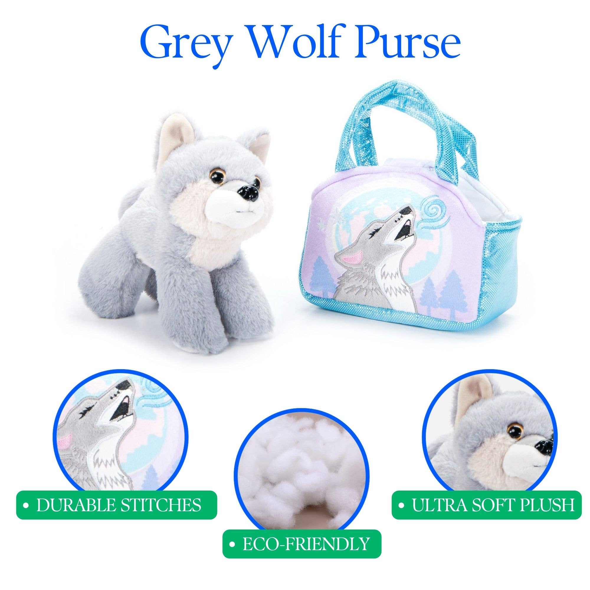 The Petting Zoo - Wholesale Purse/Bag Accessory - Kids - Plush Animal Set with Purse -  Grey Wolf1