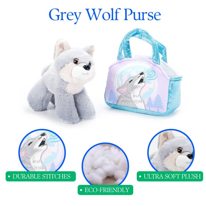 The Petting Zoo - Wholesale Purse/Bag Accessory - Kids - Plush Animal Set with Purse - Grey Wolf1