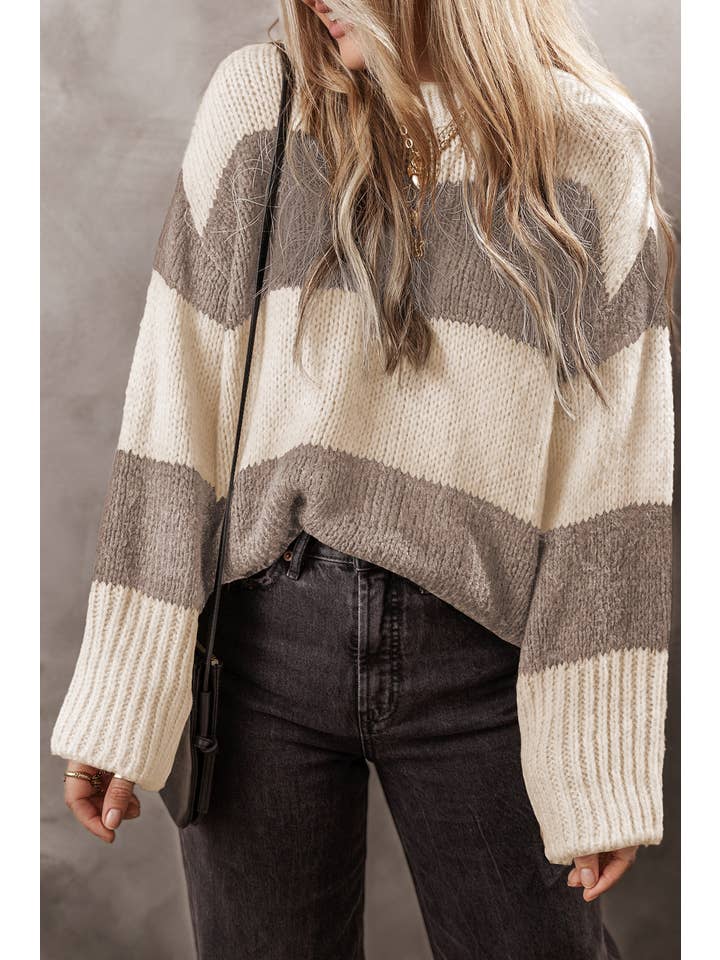 Little Daisy Closet - Wholesale Knit Sweater - Women's - LDC Colorblock Pullover Loose Sweater