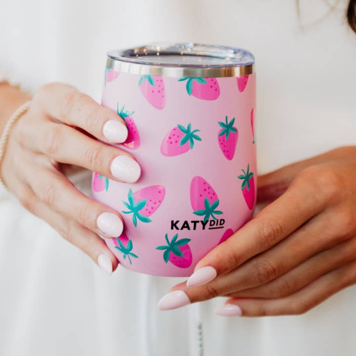 Pink Subtle Strawberry WINE TUMBLER Cup for wholesale on Faire