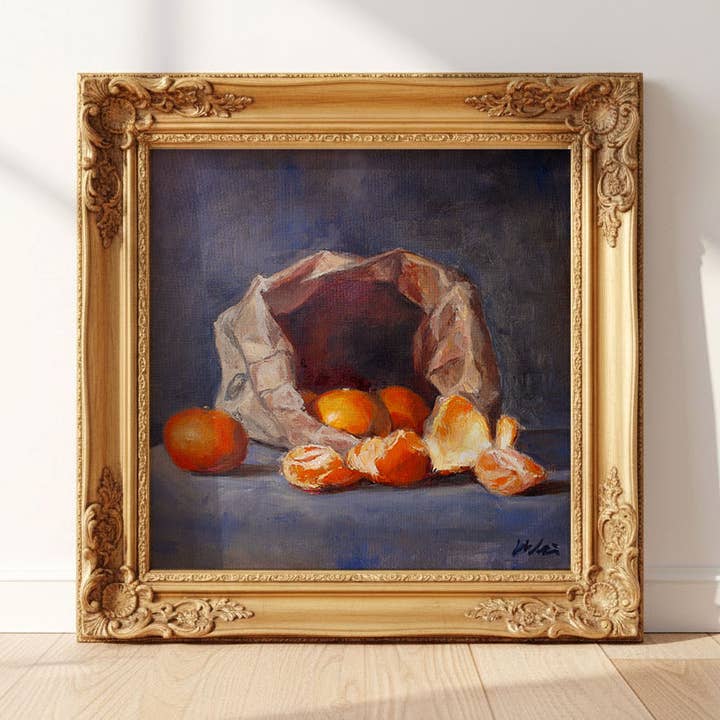 Mandarin Orange Art Print | Original Still Life Oil Painting for wholesale by Lucy Wei Art