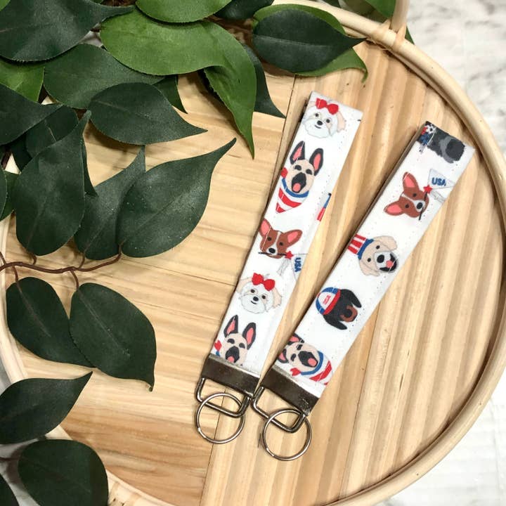 Patriottische pups print stof polsbandje sleutelhanger, sleutelhanger voor wholesale door MDStickerShop