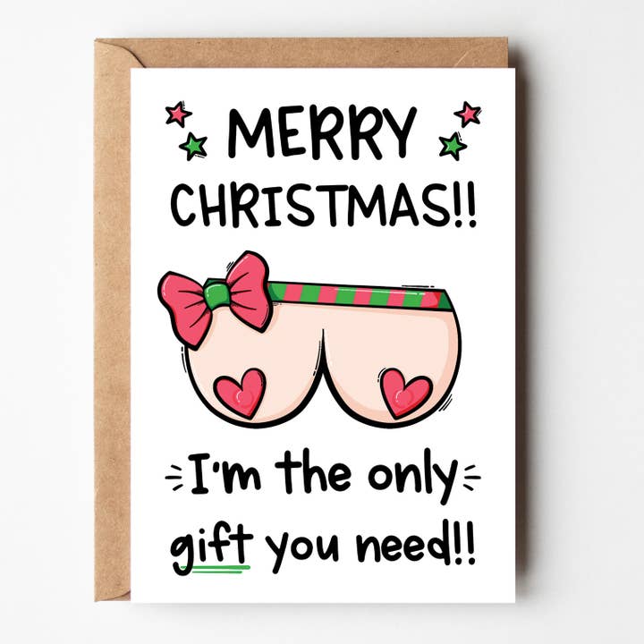 Carte de vœux de Noël Boobs Cheeky — Carte A6 pour la vente par The Laughing Sloth