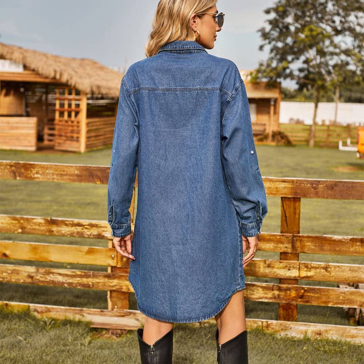 Hope & Sunshine - Wholesale Dress - Women's - Washed Denim Long Sleeve Casual Dress9