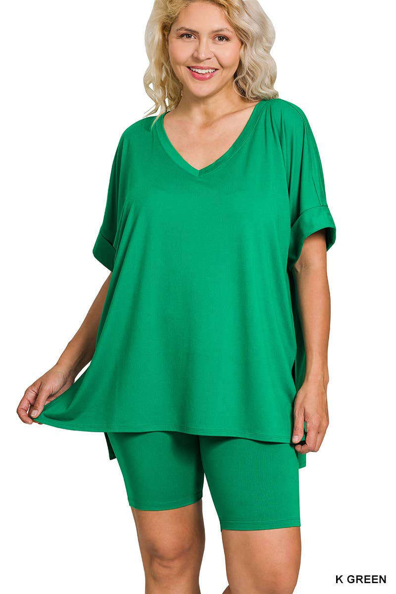 Vanilla Monkey - Wholesale Top & Pant Set (NOT Loungewear) - Women's - Plus Brushed Dty Microfiber V-neck Top And Biker16