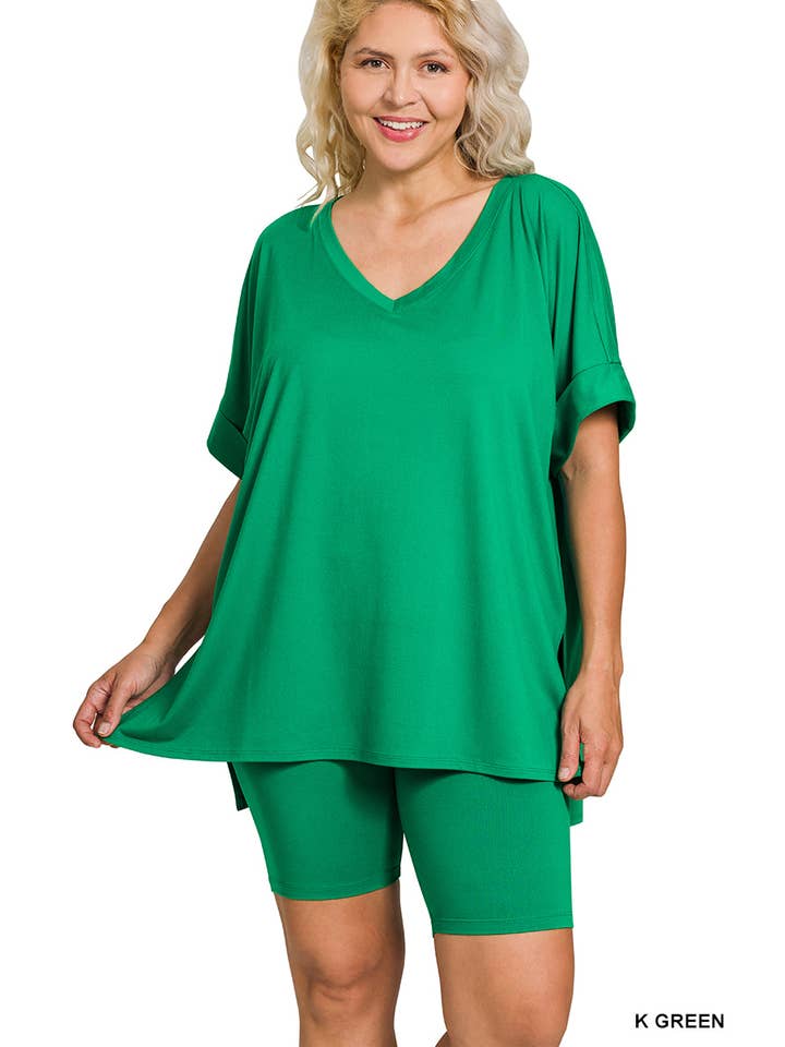 Vanilla Monkey - Wholesale Top & Pant Set (NOT Loungewear) - Women's - Plus Brushed Dty Microfiber V-neck Top And Biker16