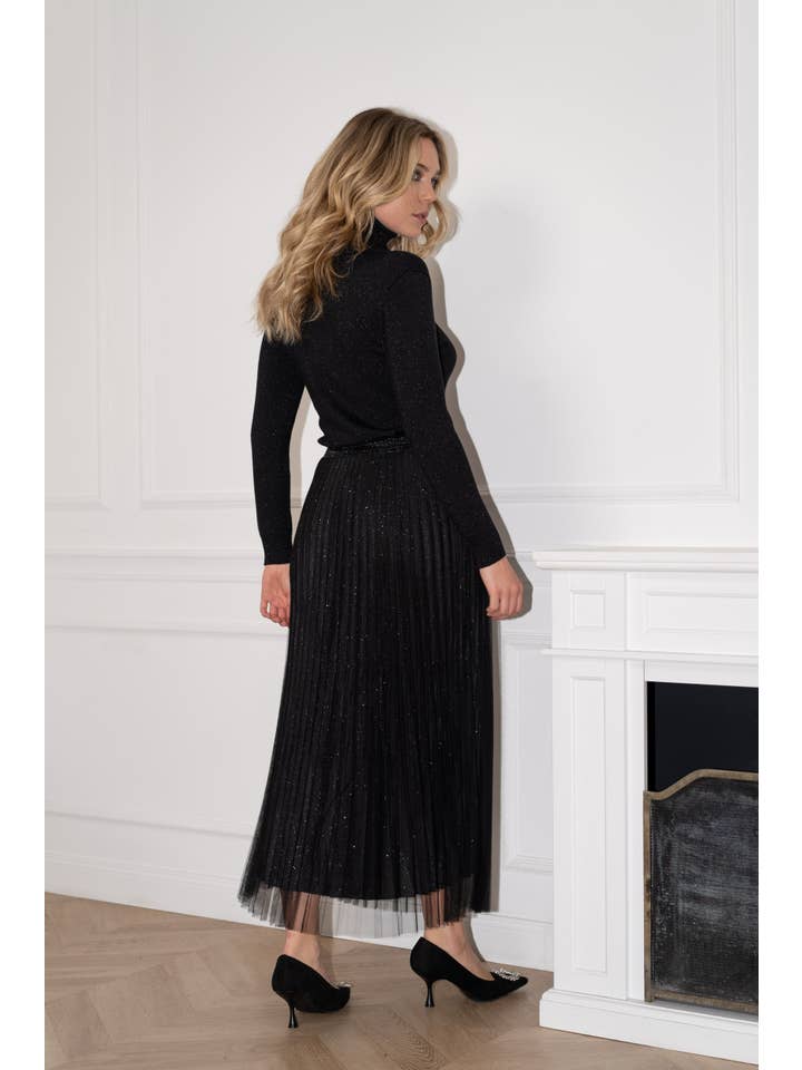 black black Shiny pleated tulle skirt with shiny lining - CK08100 for wholesale on Faire