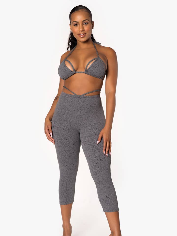 Dark Gray Waist Cut Out Leggings for wholesale by Playsuit Apparel