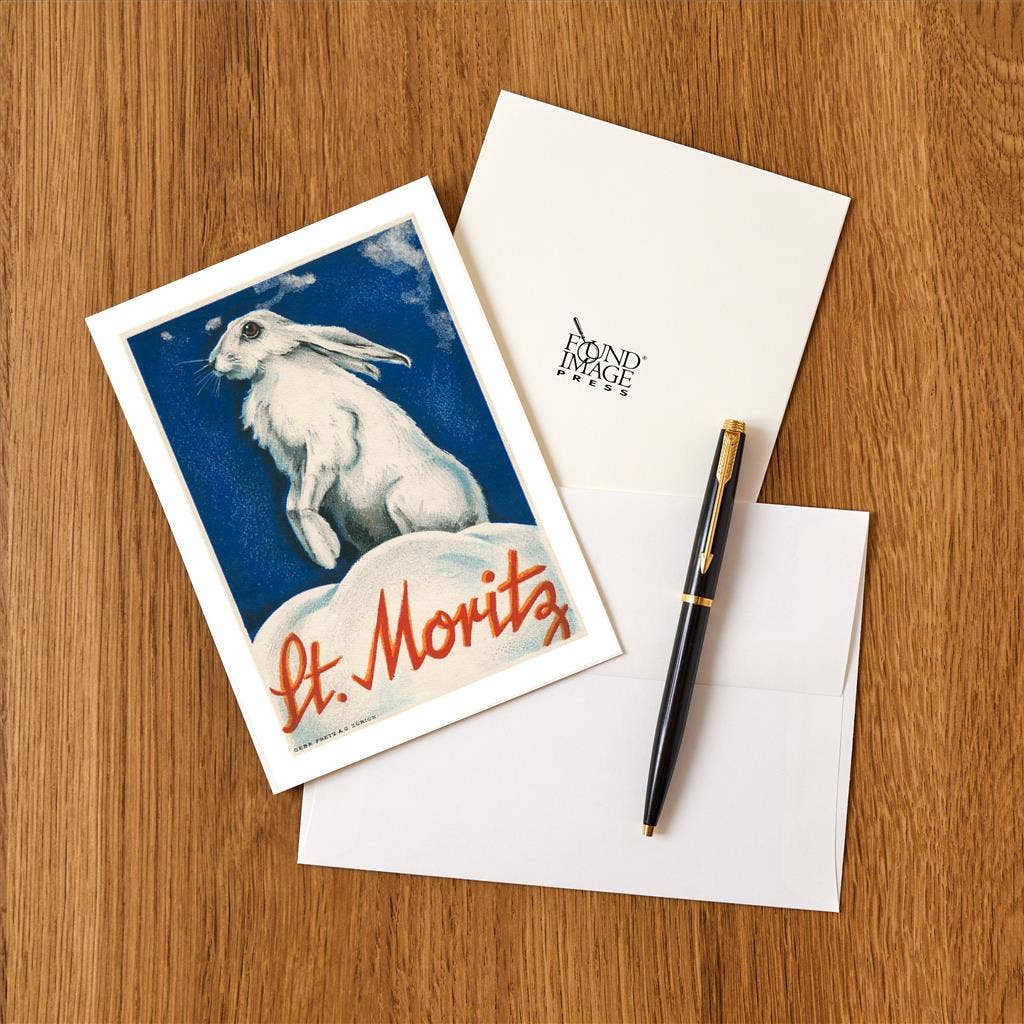 Found Image Press - Wholesale Stationery/Notecard Set - Greeting Card FG-365 Rabbit in Snow, St. Moritz1