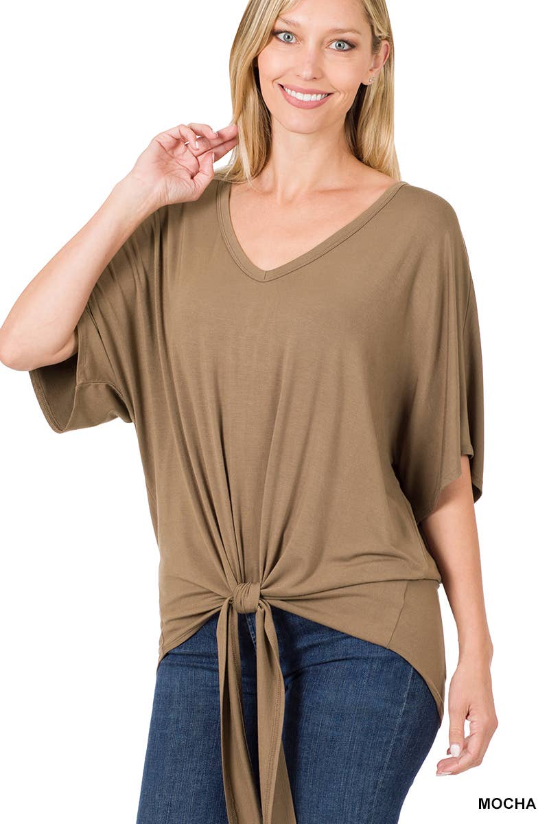 42POPS - Wholesale Tunic - Women's - ,..._ SI-18787 LUXE RAYON V-NECK TIE FRONT TOP1