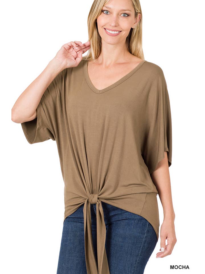 42POPS - Wholesale Tunic - Women's - ,..._ SI-18787 LUXE RAYON V-NECK TIE FRONT TOP1