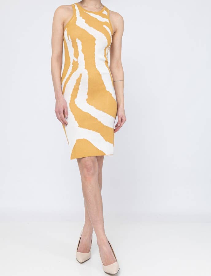 Yellow Short knit dress with zebra print CH019 for wholesale on Faire