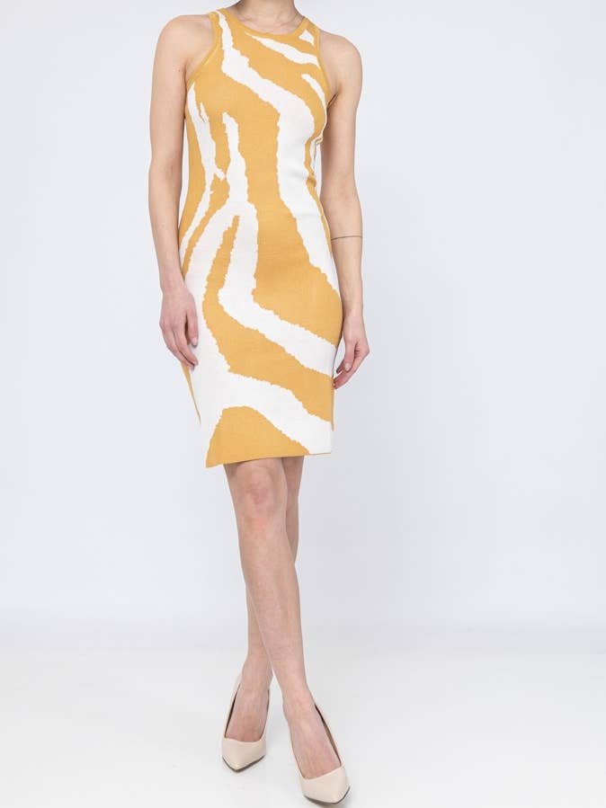 Yellow Short knit dress with zebra print CH019 for wholesale on Faire0