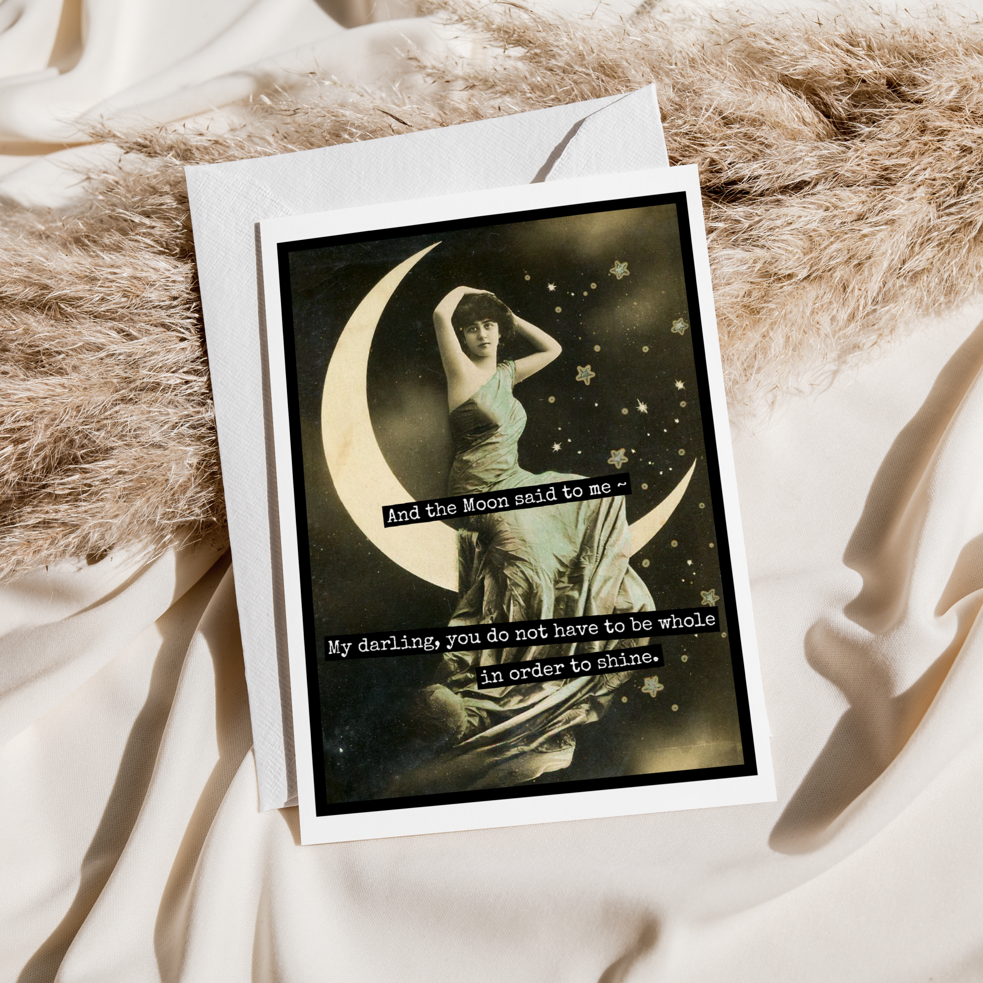 Raven's Rest Studio - Vente Cartes d'encouragement - Carte d'encouragement de style vintage. Et la lune m'a dit...1