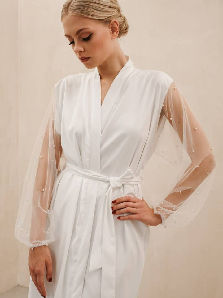 Pearl Sleeve Satin Silk Bridal Robe and other Purchase Wholesale bride robe. Free Returns & Net 60 Terms on Faire trending on Faire.