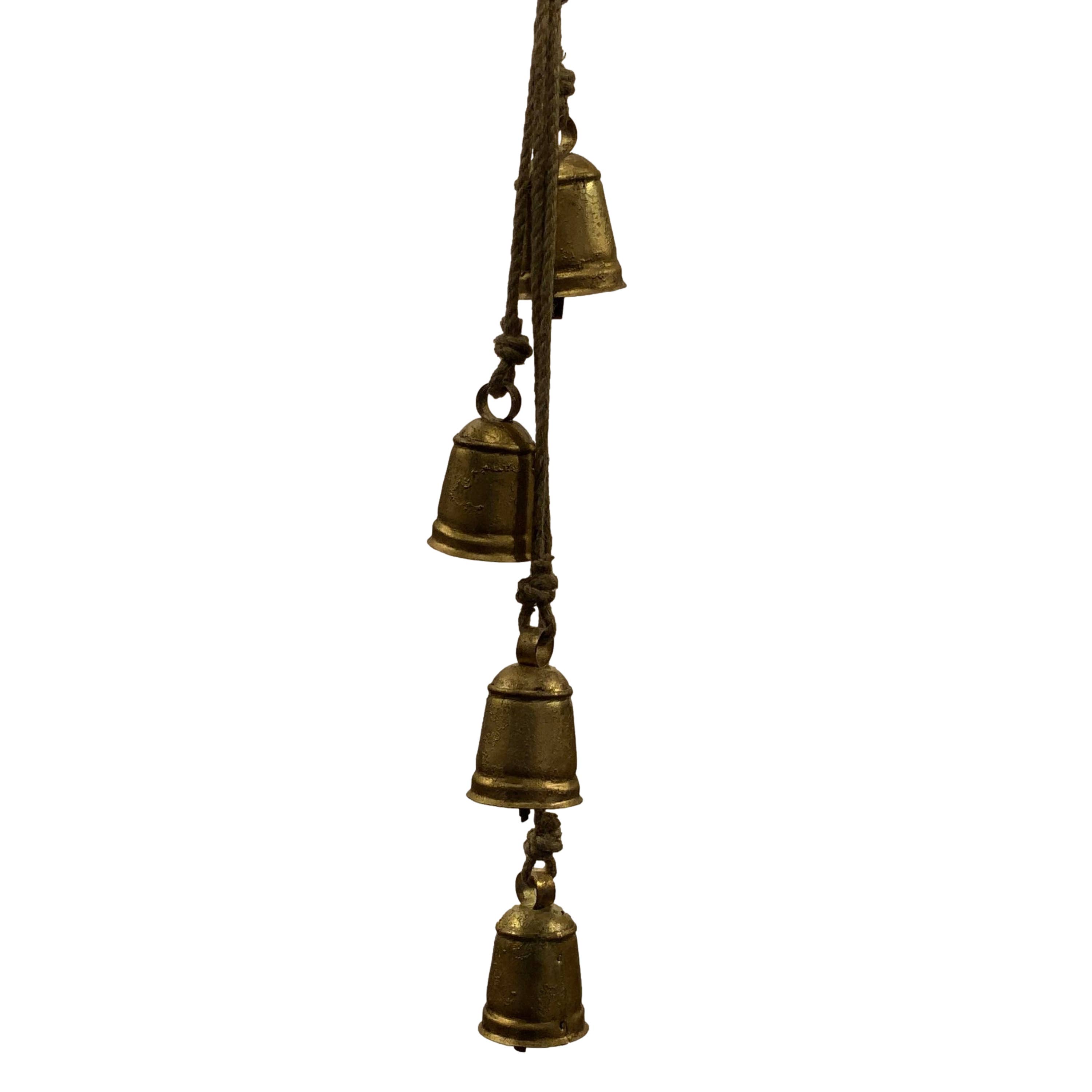 Wilco Home - Wholesale Bell - 4-Bell Upcycled Metal Pendant Chime on Jute Rope Hanger1