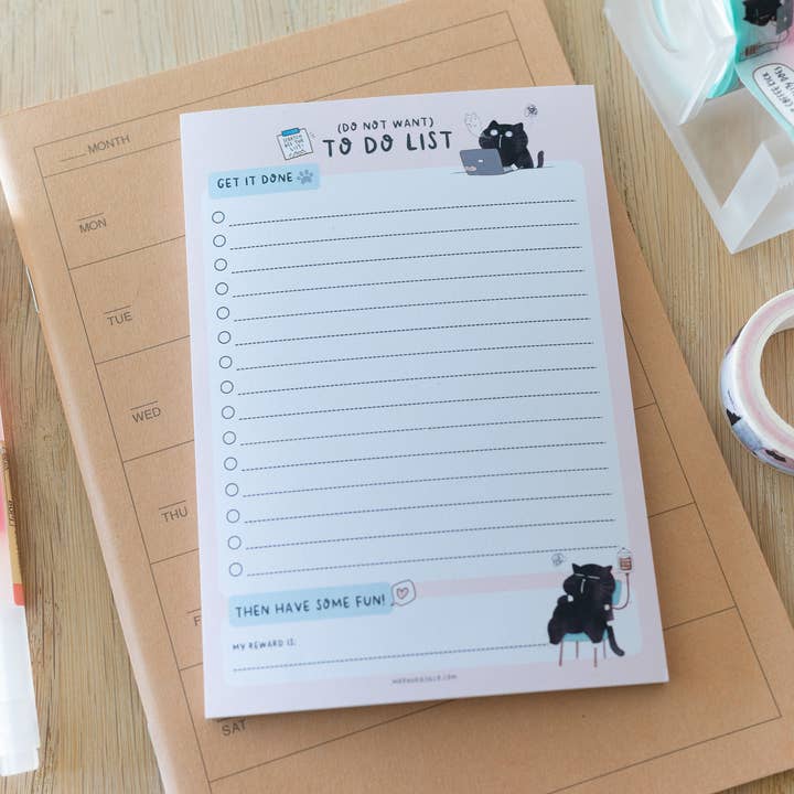 Moonaries illo - Wholesale Notepad - (Do not want) to do list- funny black cat to do list1