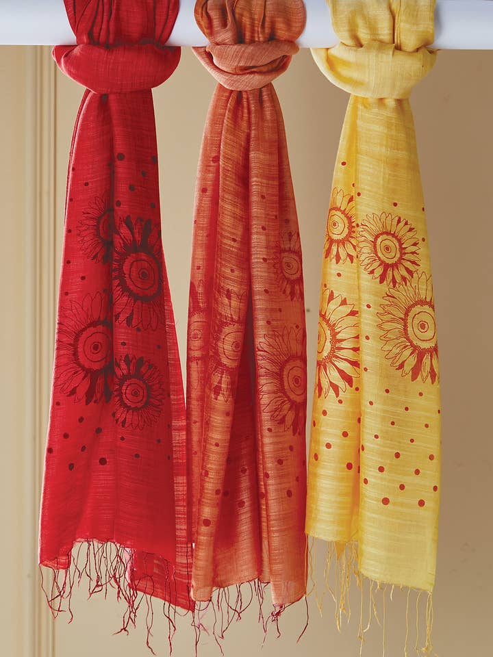Hand Printed Sunflower Scarf for wholesale by Namaste