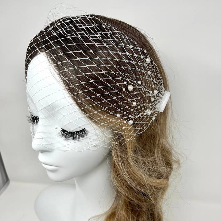 Gabbia per uccelli con perle, accessorio per capelli, accessorio per capelli corto da sposa in tulle, accessorio per capelli da sposa, accessorio per capelli, accessorio da sposa, accessorio per matrimoni per la vendita all'ingrosso da parte di FanakoStudioNYC
