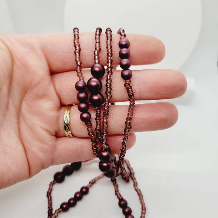 The Raven's Edge - Wholesale Beaded/Pearl Necklace - Boho Long Dusty Mauve Beaded Necklace Cellar1