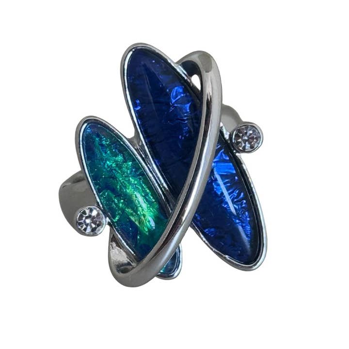 Royal Blue Abstract Elasticated Ring for wholesale by Miss Milly Limited