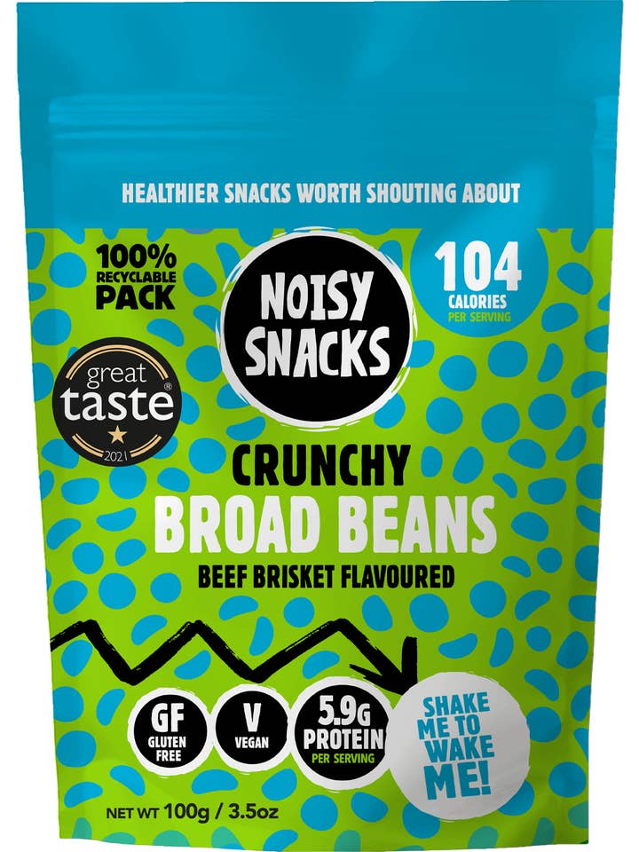 CRUNCHY BROAD BEANS BEEF BRISKET FLAVOUR 7 x 100G for wholesale by Noisy Snacks