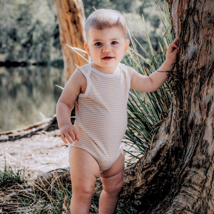 Fibre for Good - Wholesale Bodysuit (non-footed) – Baby - Undyed Organic Cotton Jersey Stripe Body suit3