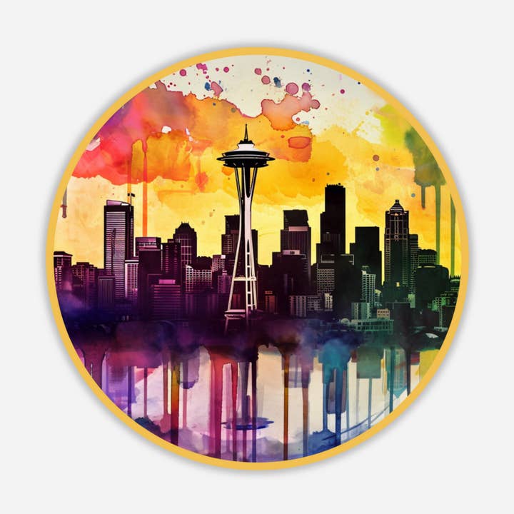Watercolor Seattle Sticker, Space Needle Vinyl Decal for wholesale by CMarie Northwest