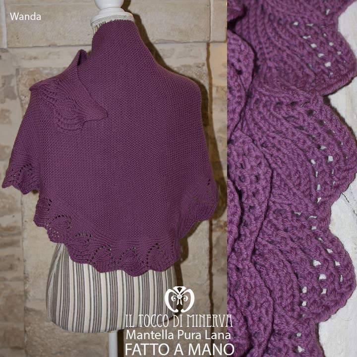 Wanda Shawl Mantella woman pure wool wisteria Handcrafted for wholesale by Il Tocco di Minerva