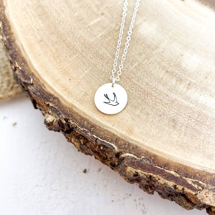 Swooping Bird Disc Necklace for wholesale by Words By Heart