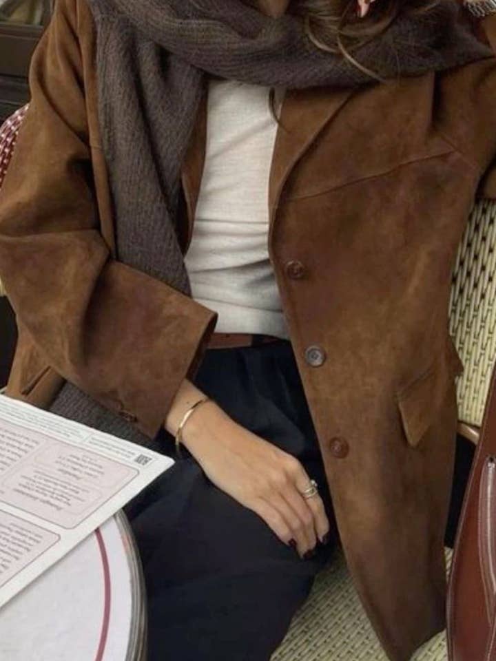 HIDDENBRAND - Wholesale Blazer - Women's - vintage oversized suede lapel blazer in brown19