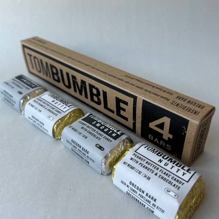 Oregon Bark - Wholesale Chocolate Box - Tom Bumble 4 Bar Box -Peanut Butter Flake Candy in Chocolate