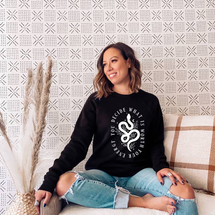 You Decide Your Energy Crewneck, Peep the Sleeve Design for wholesale by Autumn Rose Co.