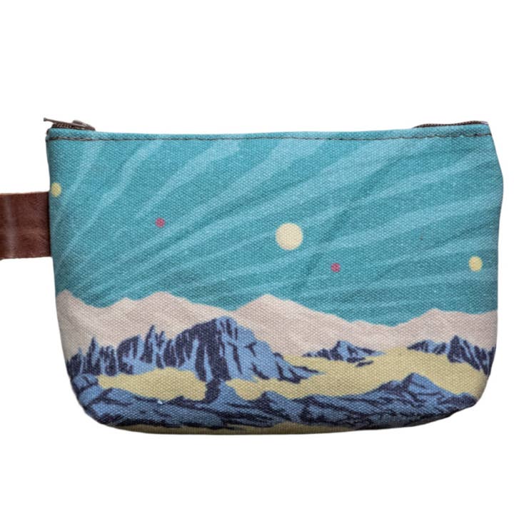 Ready to Ship | Aqua Spacescape | Hand printed MEDIUM Canvas Pouch | In Blue + Camp Blue for wholesale by In Blue Handmade
