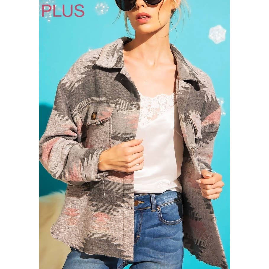 Coloring You – Engroshandel Skjortejakke/shacket – til kvinder – TRIBAL AZTEC MØNSTER KNAP NED SHACKET9