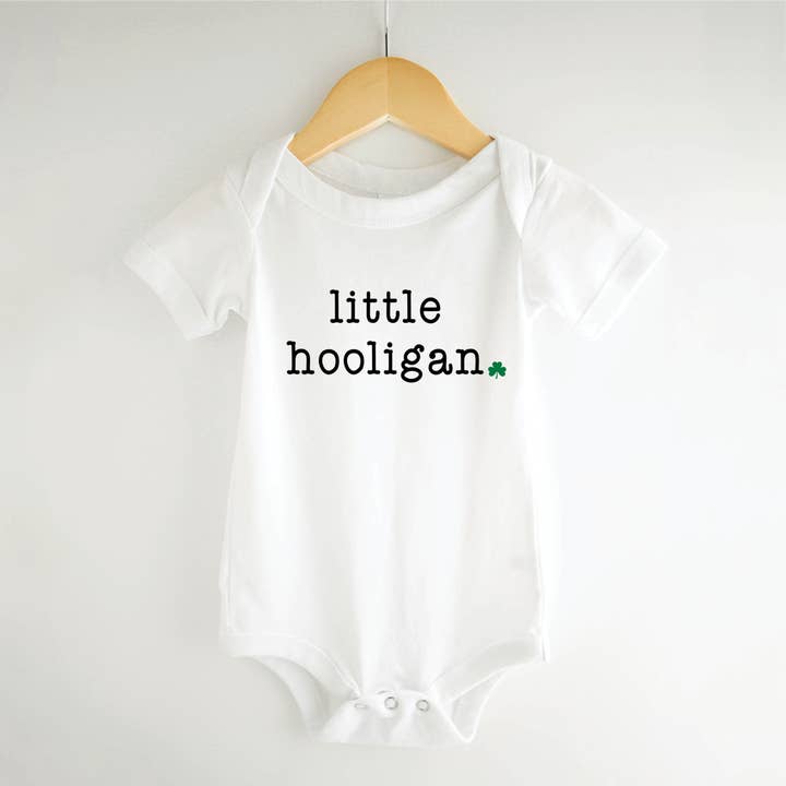 Little Hooligan, Funny St. Patrick's Day Onesie for Baby for wholesale by Bump & Beyond Designs