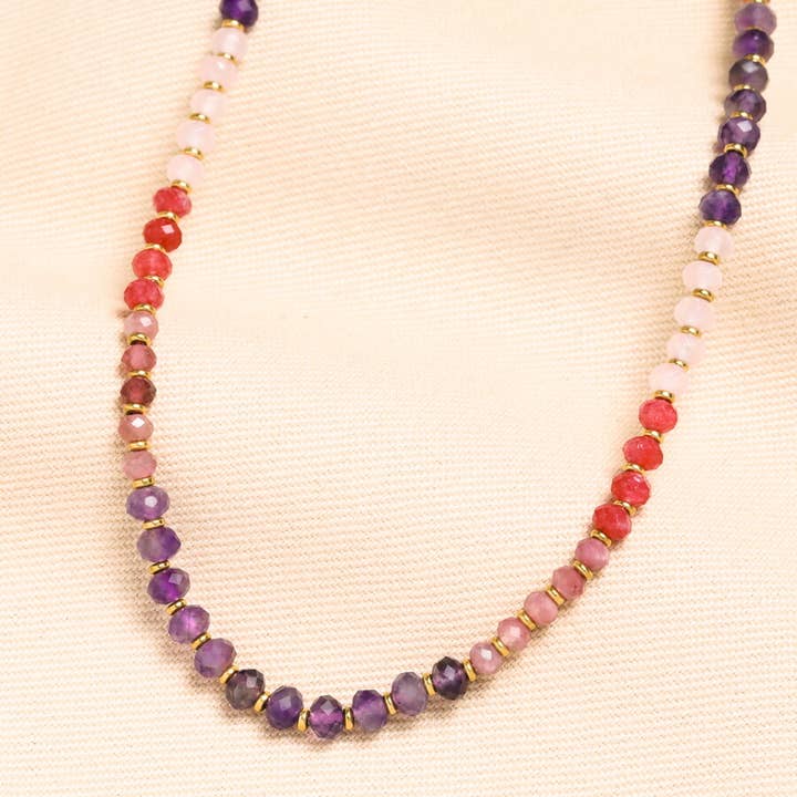 Stainless Steel Multi Semi Precious Stone Beaded Necklace for wholesale by Lisa Angel