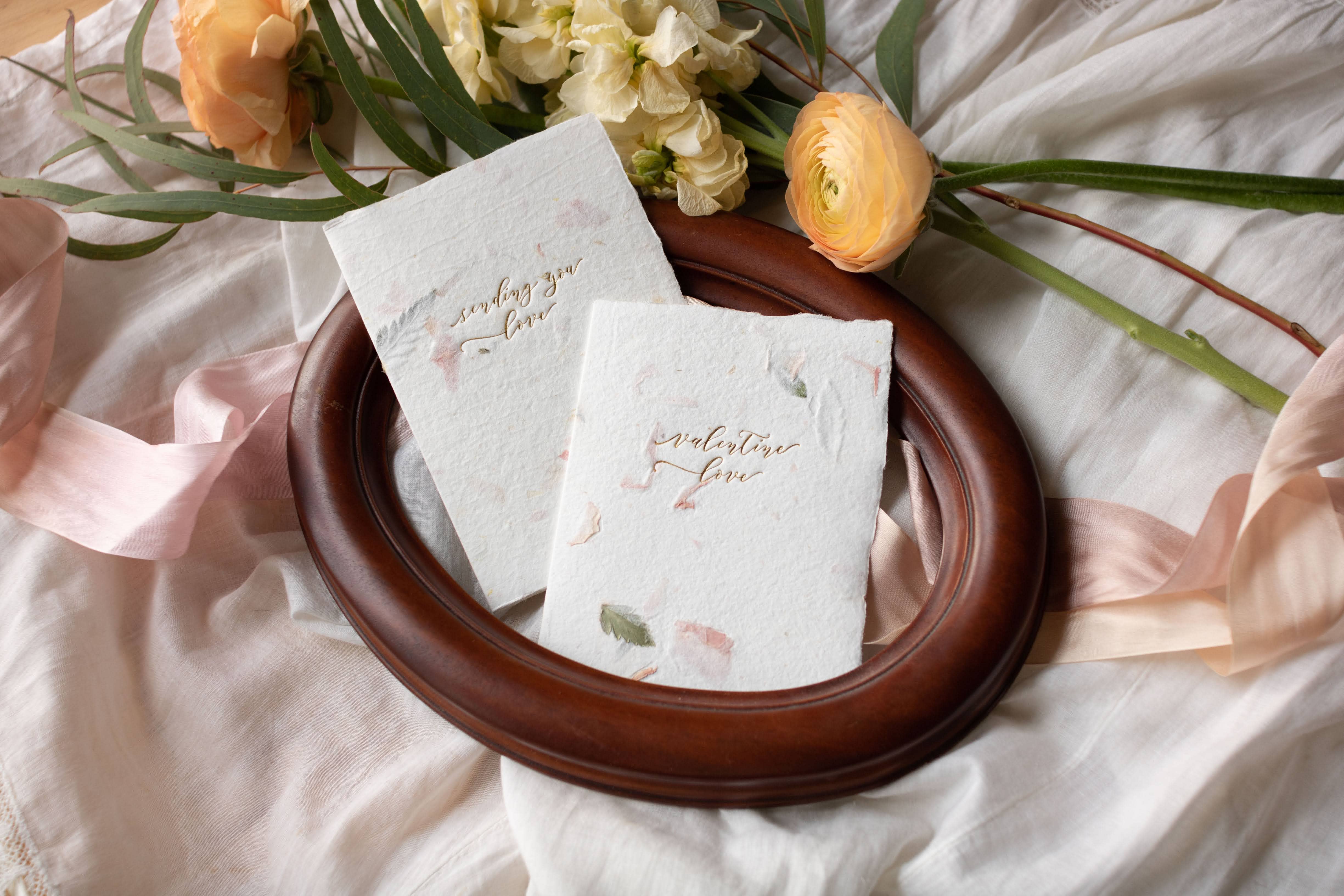 Oblation Papers & Press - Wholesale Valentine's Day Card - Valentine Love in Flowers Handmade Paper Letterpress Card1