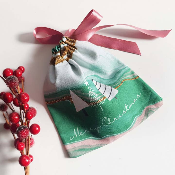 Green Agate Sustainable Christmas Gift Pouch for wholesale by Six Acre Meadow