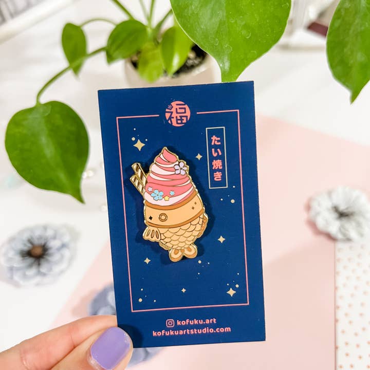 Taiyaki Ice Cream Enamel Pin for wholesale by Kofuku Art Studio