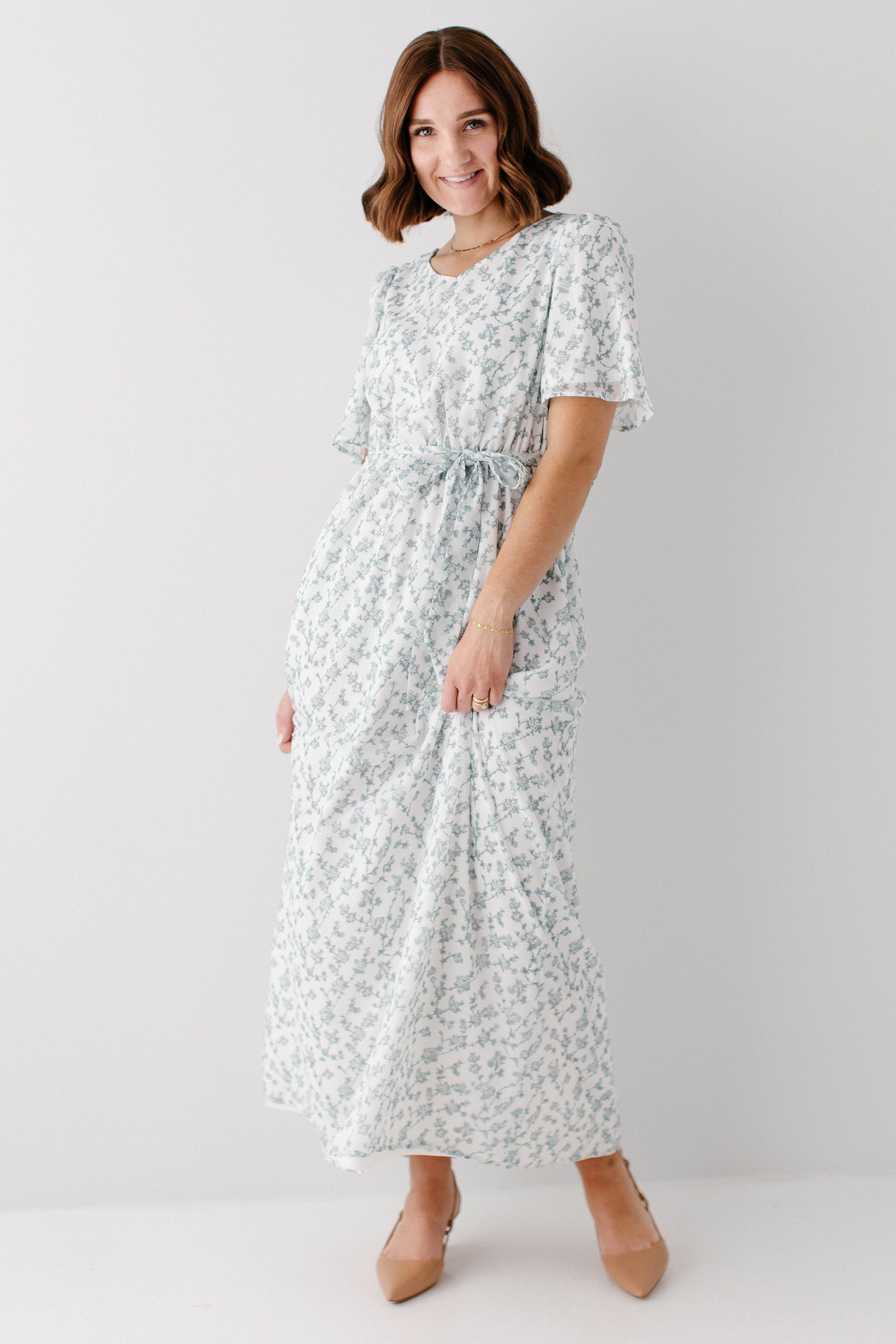 Sage 'Esther' Floral Print Maxi Dress for wholesale on Faire2