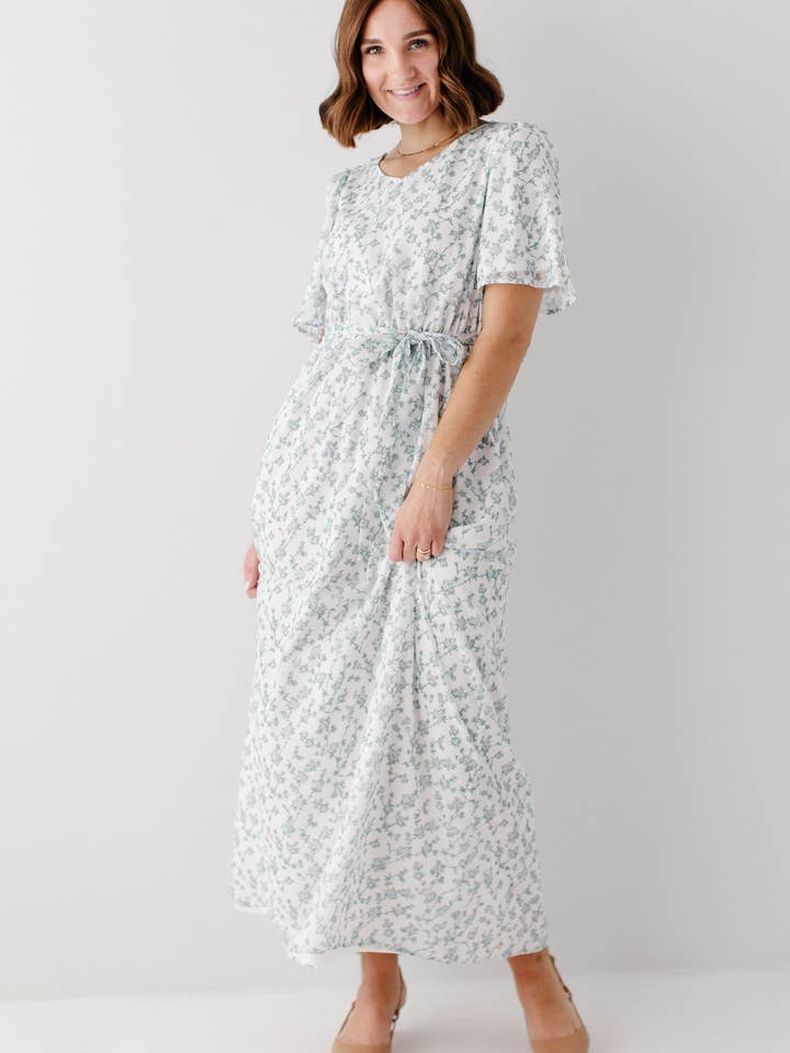Sage 'Esther' Floral Print Maxi Dress for wholesale on Faire2