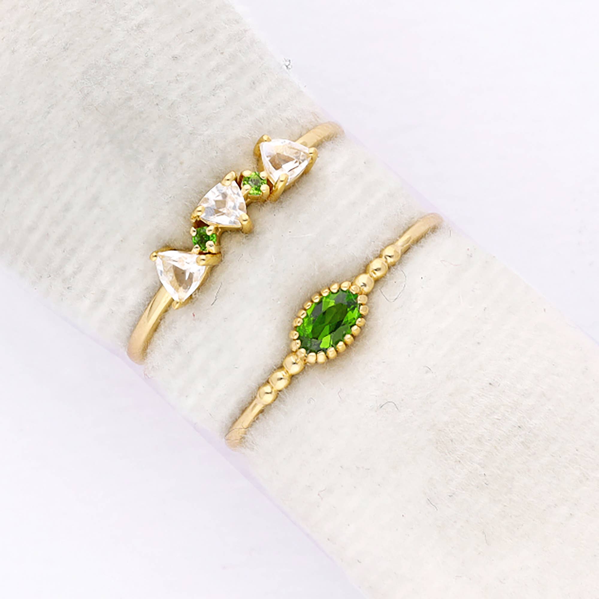 Tiramisu - Wholesale Single Stone/Solitaire Ring - Gold Plated Silver Verdant Geometry Dual Diopside Rings