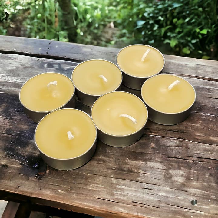 Handmade in Ohio 6 pack beeswax aluminum tea light candle for wholesale by Different Branches