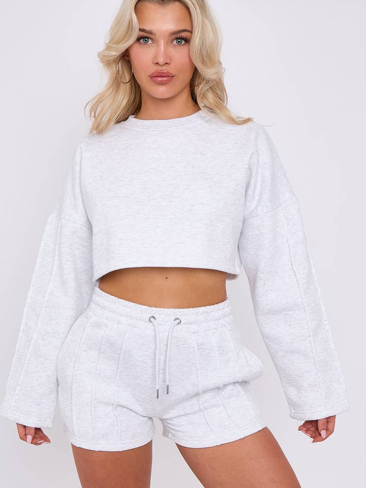 AX Labels - Wholesale Lounge Set - Women's - Seam Detail Oversized Crop Top & Shorts Fleece Co-ord18